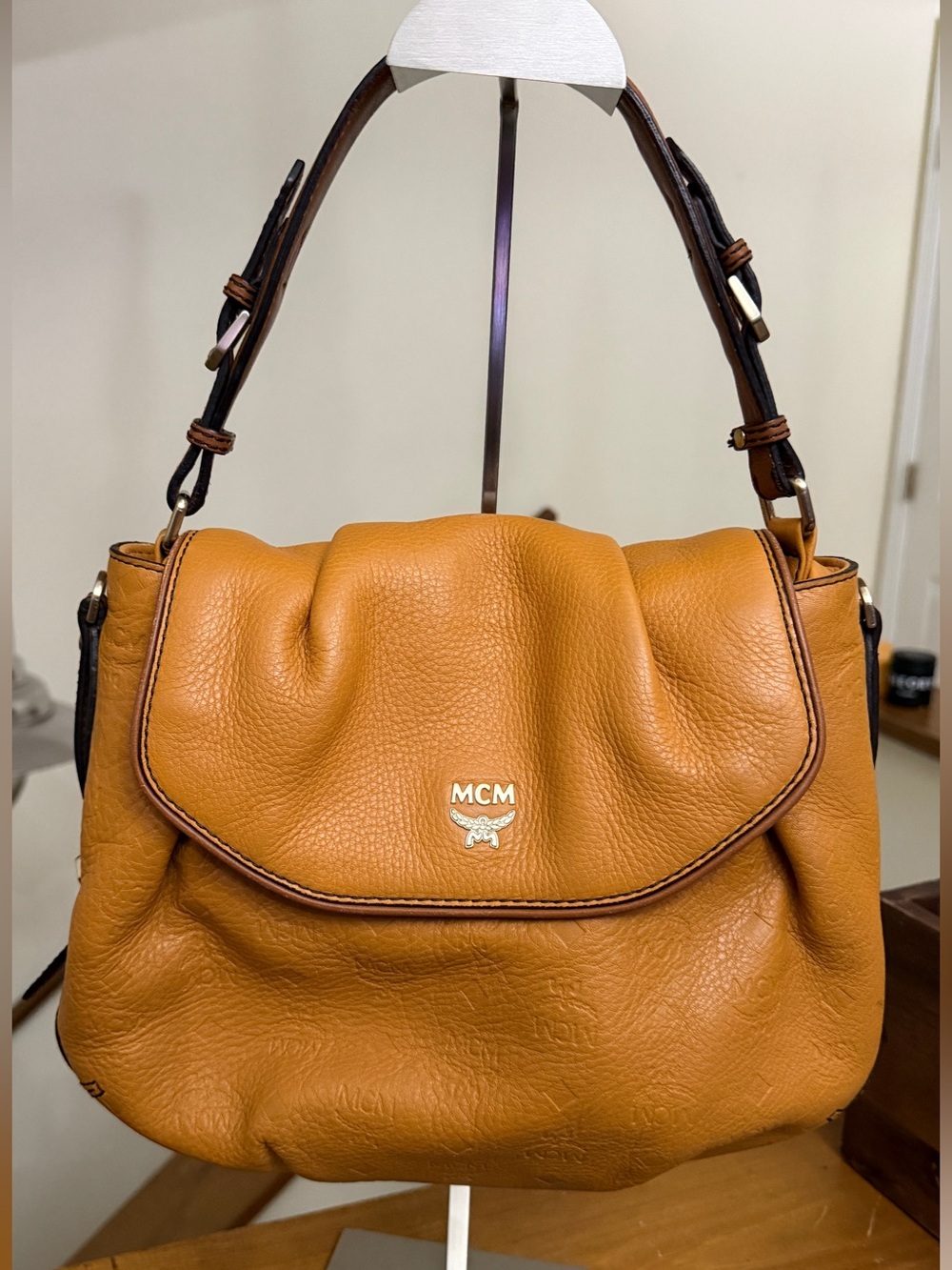 Authenticated Vintage MCM Cognac Leather Shoulder Bag